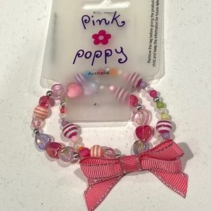 NWT! Pink Poppy Bracelet, Double Bead Strands with Bow